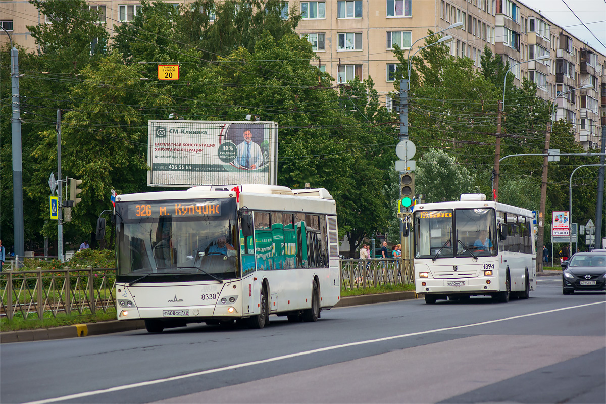 Saint Petersburg, MAZ-203.085 # 8330; Saint Petersburg, NefAZ-52994-40-42 # 1394
